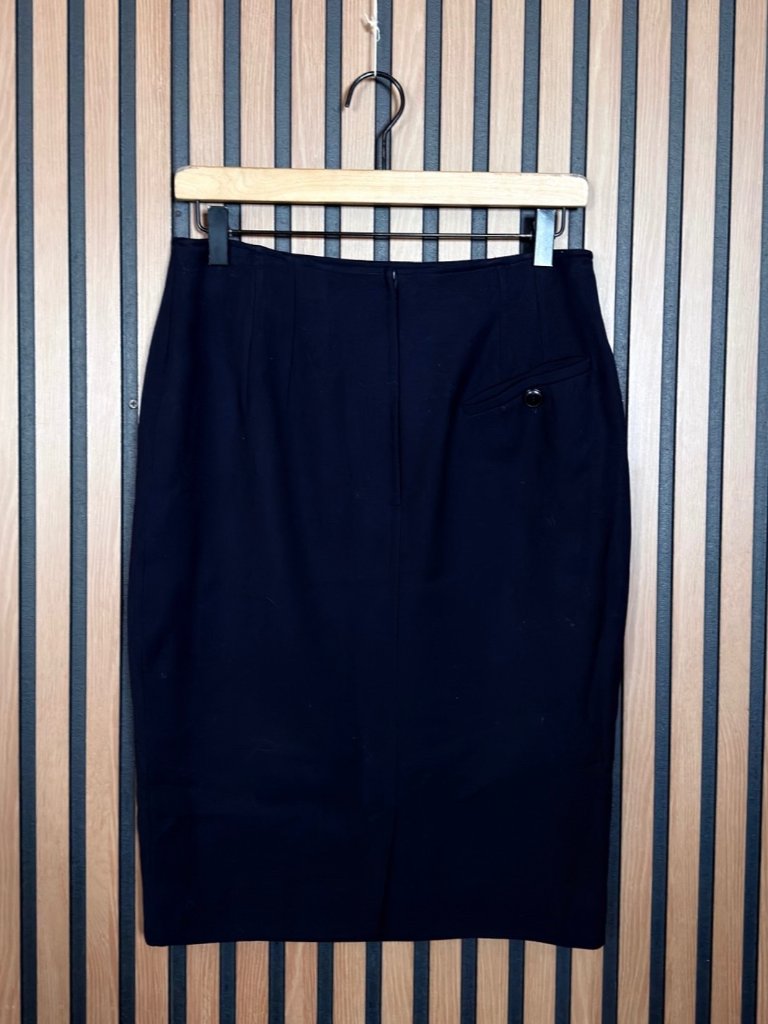 Max Mara Skirt 12 / L Womens Blue Navy Pencil Knee Length 100% Wool